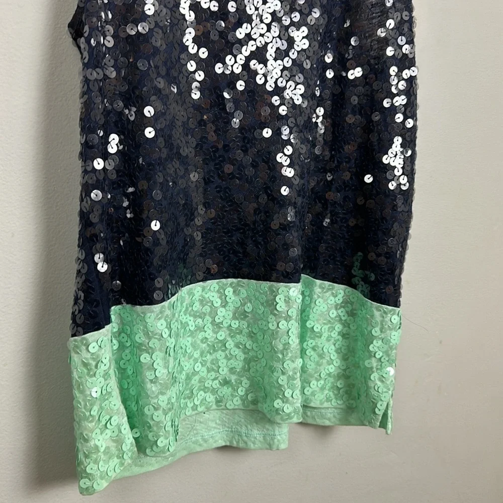 J Crew Navy color blocked sequined tank top Sz M